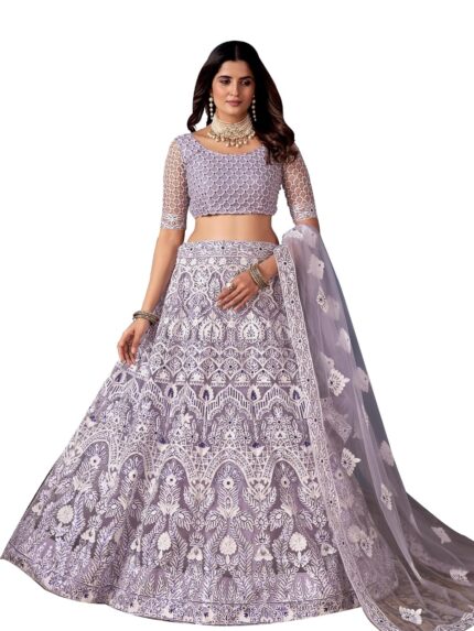 VARNI FABRICS: A lady’s First Love Womens Net Lehenga Choli With Embroidered Work with cancan by VintaVool
