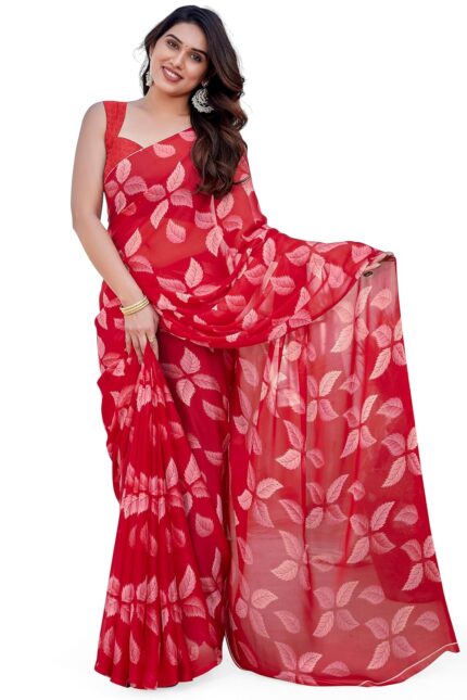 MIRCHI FASHION Women’s Chiffon Floral Printed Saree with Blouse Piece by VintaVool