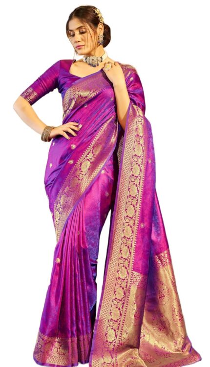 SWORNOF Womens Kanjivaram Banarasi Silk Saree Patola saree with Unstitched blouse piece by VintaVool