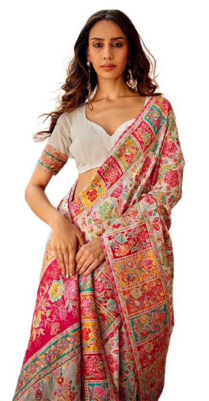 MADHUHANSH Kashmiri Cotton Patola Saree for Women | Cotton Saree | Sarees with Unstitched Blouse | Saree with Blouse Piece | Soft and Skin Friendly by VintaVool
