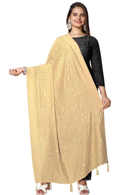 KEMZA Women’s Embroidered Mirror Cotton Dupatta with Rajasthani Aari Work by VintaVool