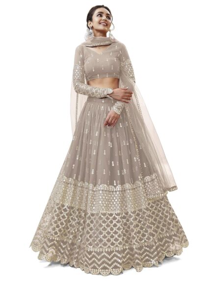 Zeel Clothing Women’s Georgette Embroidered Fabric Sequins Zari Embroidered Semi-Stitched Lehenga Choli With Dupatta (300-Wedding-Bridal–New-Stylish) by VintaVool