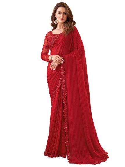 Satrani Women’S Chiffon Self Woven Saree With Unstitched Blouse Piece by VintaVool