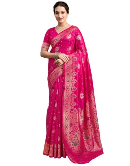 SIRIL Women’s Banarasi Silk Kanjivaram Jacquard Weaving Saree With Unstitched Blouse Piece by VintaVool