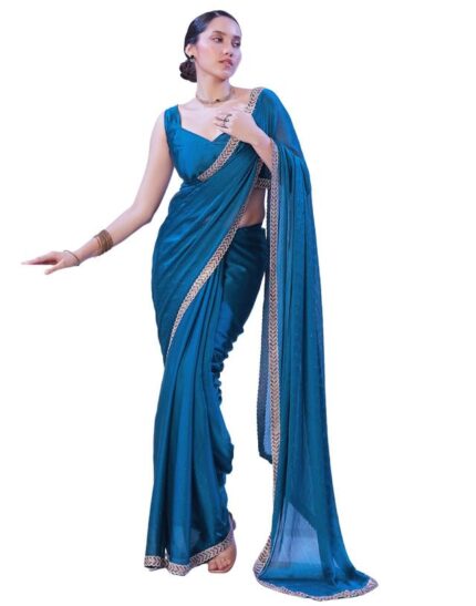SIRIL Women’s Satin Chiffon Hot Fixing Saree With Unstitched Blouse Piece by VintaVool