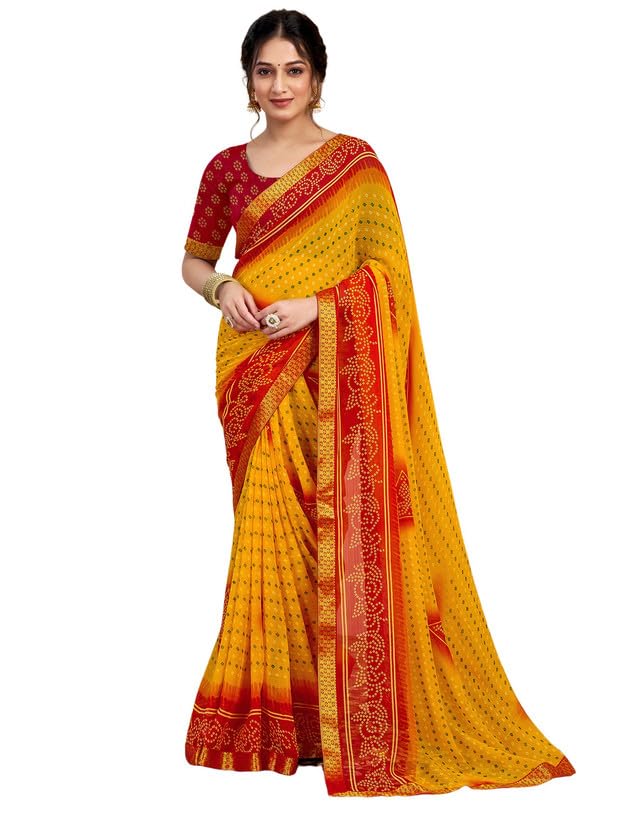 SIRIL Women’s Chiffon Bandhani Printed Saree With Unstitched Blouse Piece by VintaVool SIRIL Women’s Chiffon Bandhani Printed Saree With Unstitched Blouse Piece by VintaVool