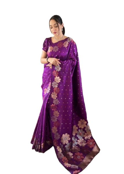 Yashika Women’s Banarasi Kanjivaram Cotton Silk Jaquard Saree by VintaVool