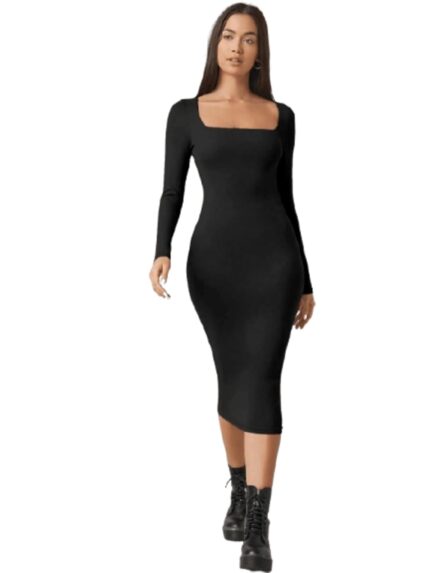 Aahwan Solid Square Neck Solid Midi Bodycon Dress For Women’s & Girl’s by VintaVool