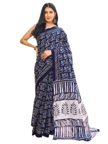 Satrani Women’s Cotton Printed & Ready To Wear Saree with Unstitched Blouse Piece by VintaVool