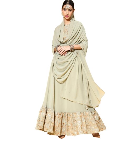 Libas Women’s Embroidered Georgette Readymade Lehenga Set by VintaVool