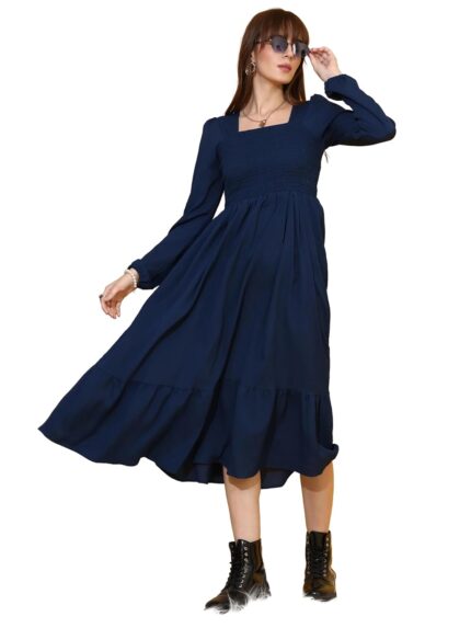 Sheetal Associates Women’s Casual Full Sleeve Crepe Fit & Flare Dress | Comfortable Relaxed Fit Summer Party Dress by VintaVool