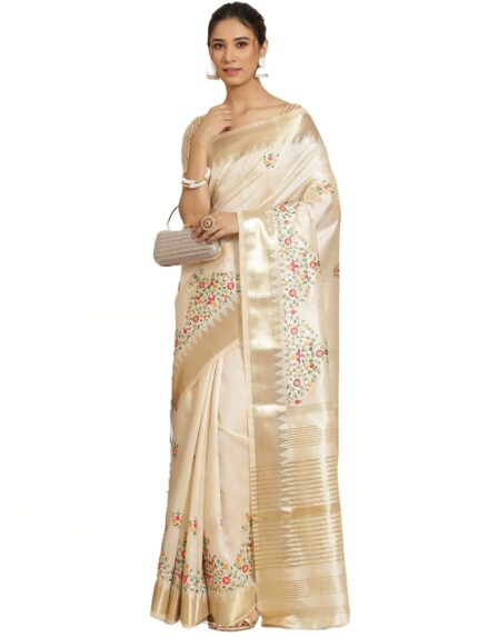 arriva fab Women’s Kasavu Cotton Blend Saree With Blouse Piece by VintaVool