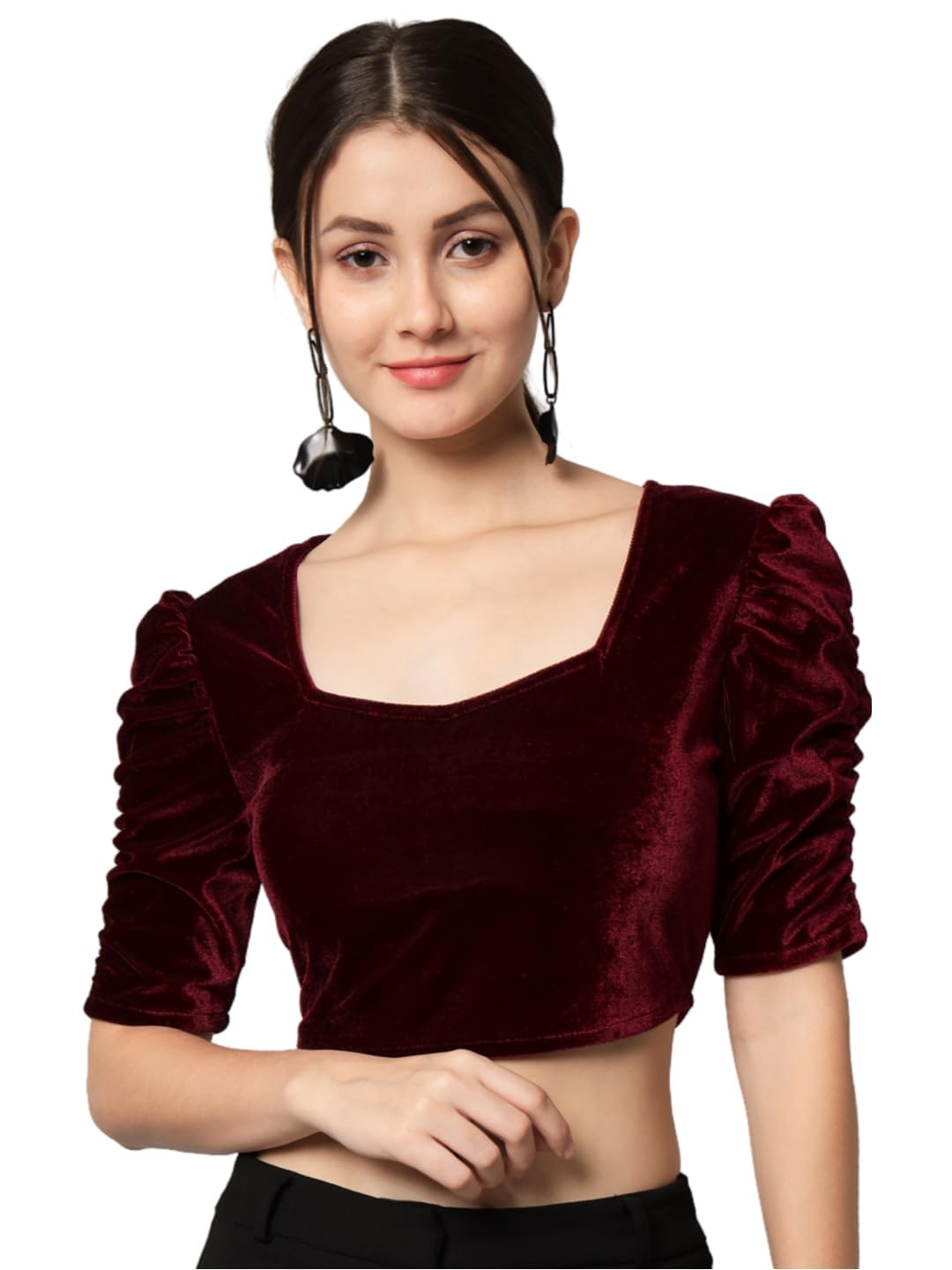 Vaararo Velvet Blouse Tops for Women | Party Puff Sleeves Readymade Outfit by VintaVool Vaararo Velvet Blouse Tops for Women | Party Puff Sleeves Readymade Outfit by VintaVool