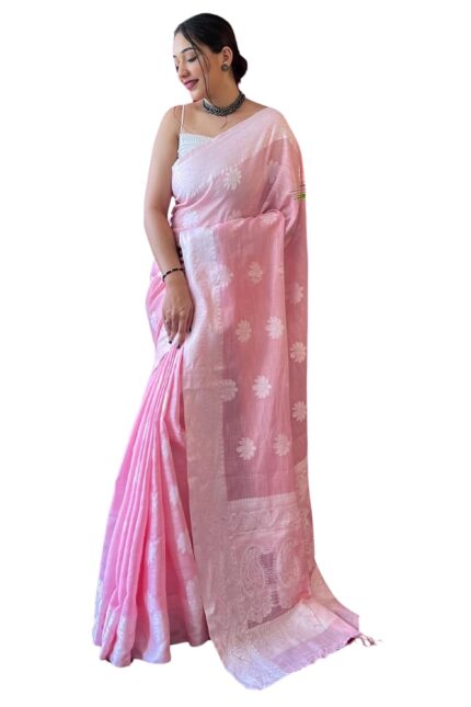 SGF11 Women’s Kanjivaram Soft Cotton Linen Silk Saree With Blouse Piece by VintaVool