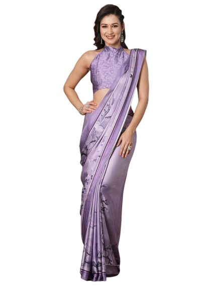 Satrani Women’s Satin Floral Printed Saree with Unstitched Blouse Piece by VintaVool