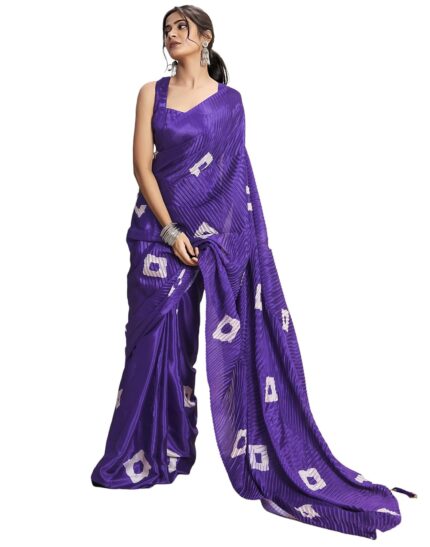SIRIL Women’s Dola Silk Bandhani Printed One Minute Saree Ready to Wear With Unstitched Blouse Piece by VintaVool