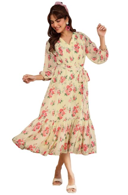 Janasya Women’s Fit & Flare Calf Length Dress by VintaVool