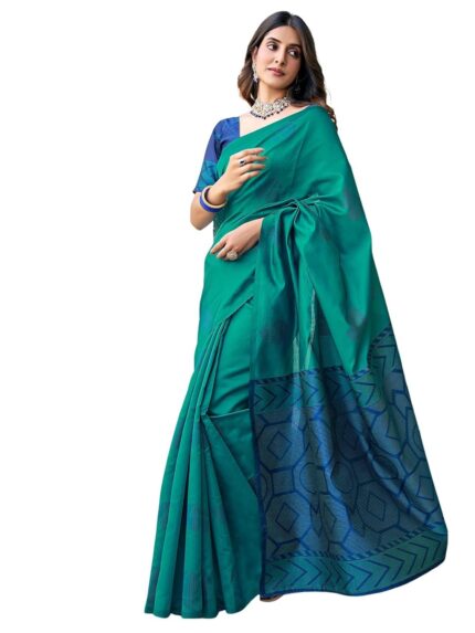 SAMAH Women’s Banarasi Silk Jacquard Saree with Unstitched Blouse Piece by VintaVool