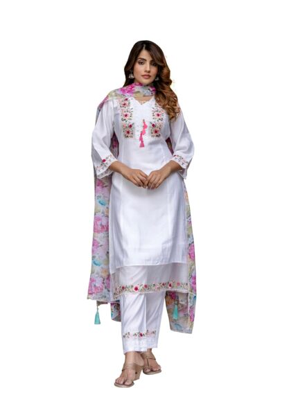 TRENDMALLS Women’s Viscose Silk Embroidery A-line Kurta Pant Salwar Suit Set Kurta Set for Women by VintaVool