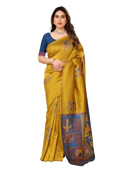 Sidhidata Women’s Kanjivaram Banarasi Soft Silk Saree With Unstitched Blouse Piece (Silk Box Flower) by VintaVool