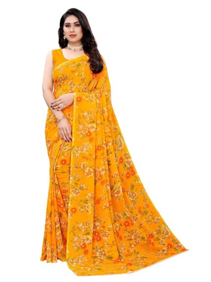 SIRIL Women’s Floral Printed Georgette Saree with Unstitched Blouse Piece by VintaVool
