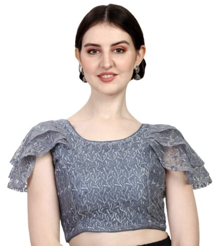 Pujia Mills Women’s Shipali Net Work Ruffle Sleeve Readymade Saree Blouse by VintaVool