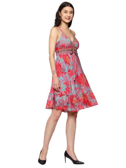 Kanha exports Women and Ladies, Girl,Boho Designer Dress for Women, Silk Short Dress, Boho Dress, Pattern with Tie Belt, Beach wear by VintaVool