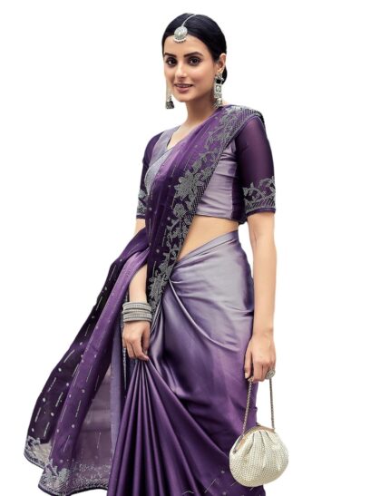 SIRIL Women’s Georgette Hot Fixing Stone Work Saree with Unstitched Blouse Piece by VintaVool