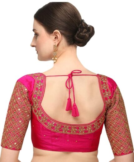 Pujia Mills Women’s Embroidery Handwork Sequence Work Necklace Design Readymade Blouse by VintaVool