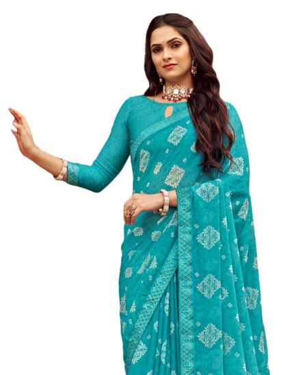 SIRIL Women’s Chiffon Floral Printed Saree With Unstitched Blouse Piece by VintaVool