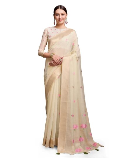 SWORNOF Womens Linen Silk Saree | Saree for Women With Unstitched Blouse | Saree with Blouse Piece | Soft and Skin Friendly by VintaVool