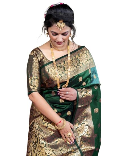 SIRIL Women’s Kanjivaram Silk Saree Pure Silk Saree with Unstitched Blouse Piece by VintaVool