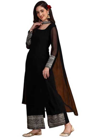 EthnicJunction Women’s Georgette Embridered Kurta Palazzo and Dupatta Set by VintaVool