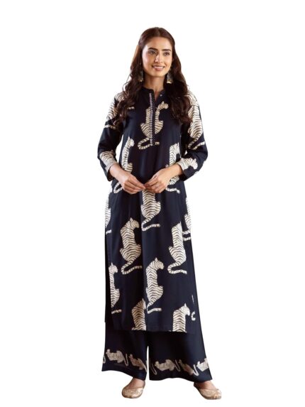 TRENDMALLS Women’s Rayon Digital Print Kurta Palazzo Set by VintaVool
