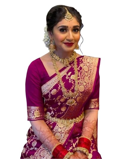 Sugathari Women’s Banarasi Saree Pure Kanjivaram Silk Saree Soft new ladies 2023 Design Wear Pattu Sarees Latest Cotton Party Sari collections With Blouse Piece for Wedding sadi (PARI 164 WINE) by VintaVool