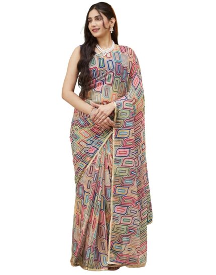 SIRIL Women’s Georgette Printed Saree With Unstitched Blouse Piece by VintaVool