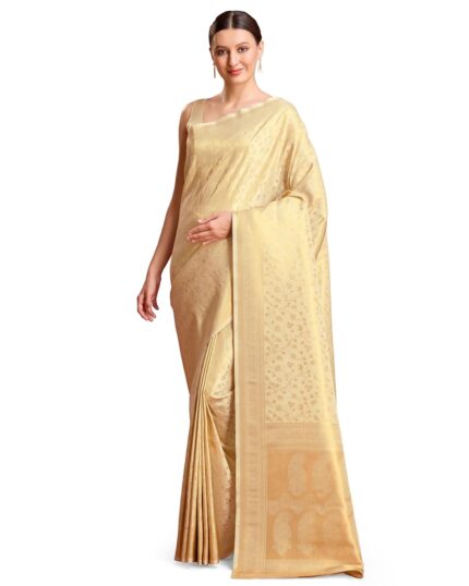 Monjolika Fashion Women’s Traditional Kanjivaram Silk Blend Saree with Rich Pallu Comes with Unstitiched Blouse Piece by VintaVool