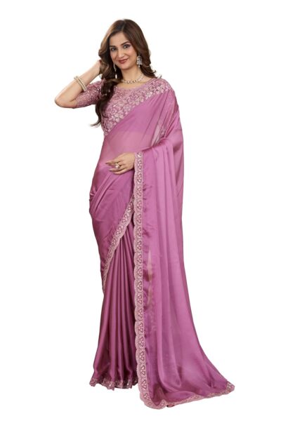 TRENDMALLS Women’s Silk Embroidery Saree with Unstitched Blouse Piece by VintaVool