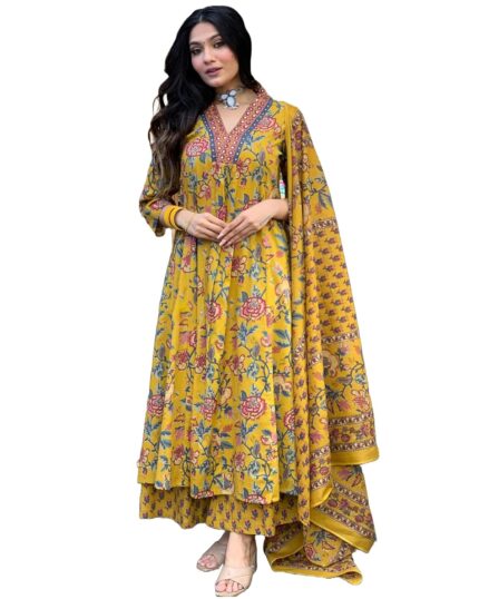 GoSriKi Women’s Rayon Viscose Anarkali Printed Kurta with Palazzo & Dupatta by VintaVool