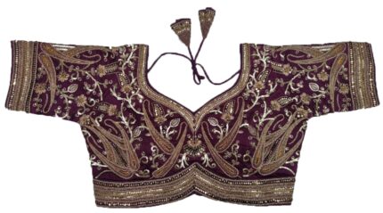 Pujia Mills Women’s Readymade Bridal Blouse Embroidery Copper Coding Glitter Sequence Thread Work Indian Ethnic Designer Stitched Half Sleeve Blouse Readymade for Women Saree Bridal Lehenga Choli by VintaVool