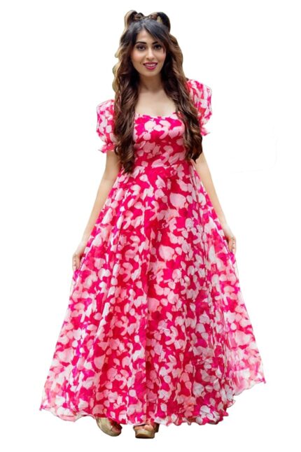 Sugathari Georgette Women Flare Calf Length Gown Western Dresses for Women (Dress2 39) by VintaVool