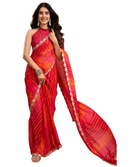 SIRIL Women’s Chiffon Bandhani Printed Saree With Unstitched Blouse Piece by VintaVool