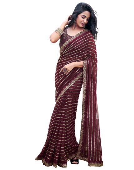 SIRIL Women’s Sequence Embroidery Vichitra Silk Saree with Unstitched Blouse Piece by VintaVool