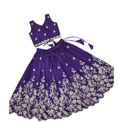 JOVK DESIGN Girls Readymade Crop Top With Lehenga – Taffeta Silk Embroidered Lehenga Choli – Perfect for Ethnic, Party & Wedding – Traditional Dress-Kid’s Lahenga Choli by VintaVool