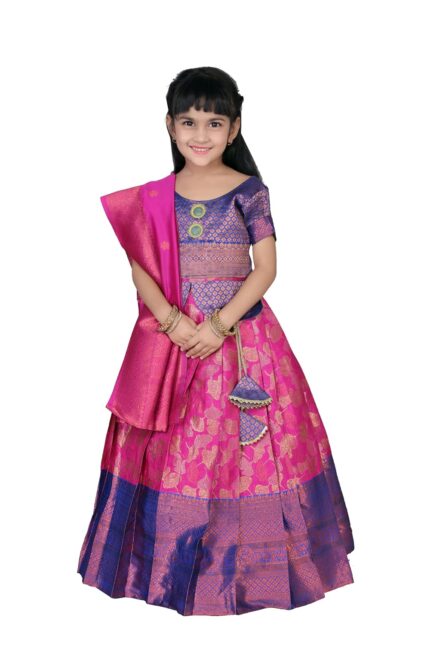 satyamfab Girls Pattu Pavadai Ready to Wear Lehenga, Blouse & Dupatta Set – Heavy Jacquard Fabric by VintaVool