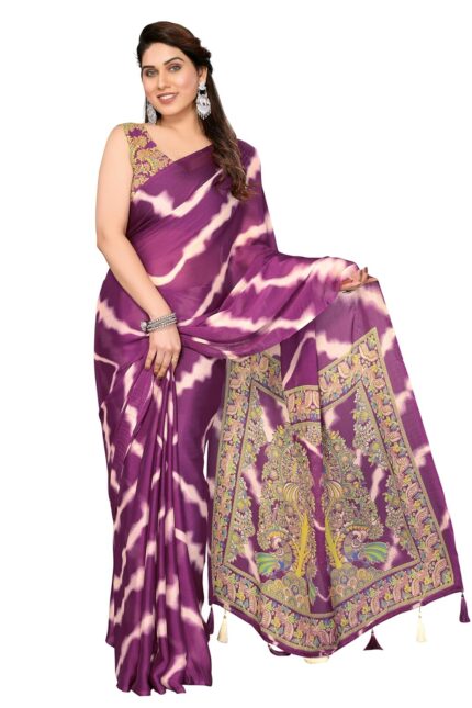 MIRCHI FASHION Women’s Chiffon Printed Saree with Blouse Piece by VintaVool