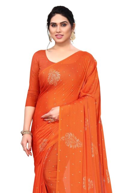 MIRCHI FASHION Women’s Chiffon Foil Work Self Printed Saree with Blouse Piece by VintaVool