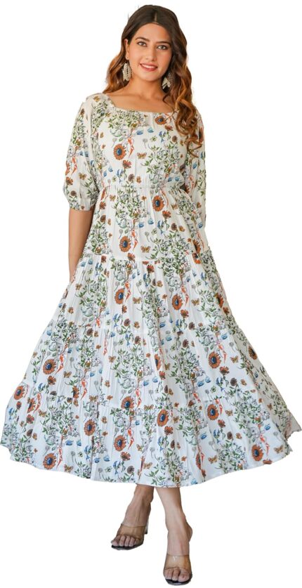 Yash Gallery Women’s Rayon Floral Printed Tiered Style Maxi Dress by VintaVool