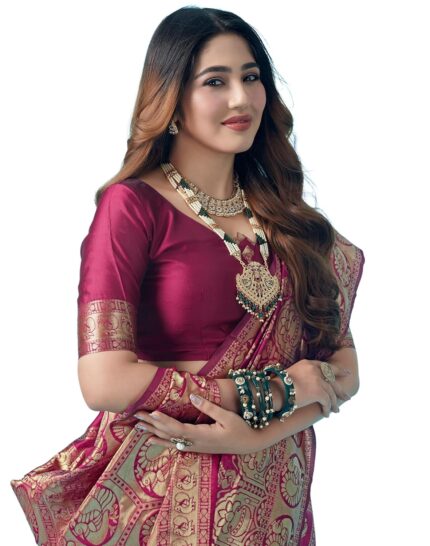 SIRIL Women’s Kanjivaram Soft Silk Saree Pure Silk with Unstitched Blouse Piece by VintaVool